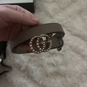Gucci Belt | Tan belt with Gold/Pearl Logo